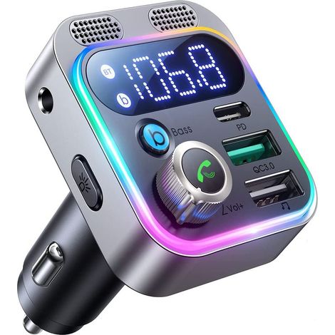 Émetteur FM Bluetooth 5.3 (2022), adaptateur autoradio Bluetooth avec entrée auxiliaire [Double microphone plus puissant et son (1/5)