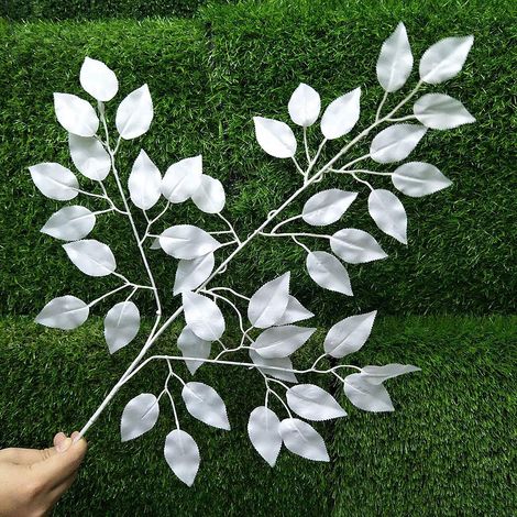 Ejoyous 12 Feuilles de Figue Blanche Artificielle 60 Cm Plantes D'art (1/5)
