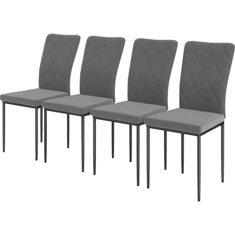 Ensemble 4 fauteuils salle manger velours, gris, cuisine, chambre pieds métalliques, modernes rembourrés (1/5)