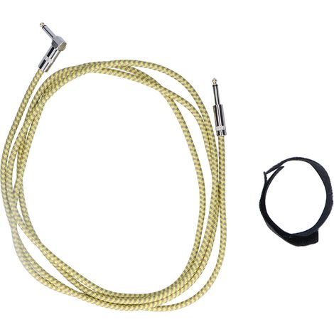 Câble Audio 6.5mm Mâle à Mâle Droit/Coudé Réduction de Bruit Tressé pour Basse Électrique, Orgue, Enceinte, Rayure Jaune 3m (1/5)