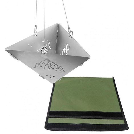 1 ensemble foyer triangulaire, boîte à feu de camp, support pour poêle à bois de camping, cadre, support de feu, boîte à feu en maille d'acier inoxydable, chauffage à bois extérieur (1/5)