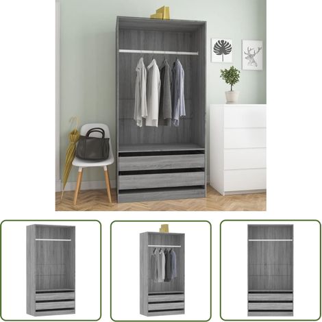 The Living Store Garde-robe Sonoma gris 100x50x200 cm Bois d'ingénierie - Garderobe - Armoire - Meuble Rangement - Dressing - Commode (1/5)