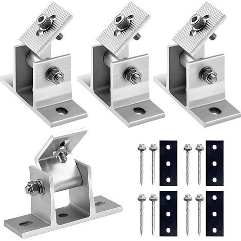 Support Panneau Solaire, 4 Pièces Crochets de Toit Support de Fixation Panneaux Solaire en Z Support de Module Photovoltaïque Réglable Indépendant pour Camping Car, Toit et Mur (1/5)