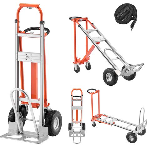 Diable 4 en 1 Diable Pliant Convertible en Chariot pour Déménagement Manutention Domicile, Bureau, Entrepôt, Supermarché, Capacité Charge 453,6 kg sur 4 Roues, avec Poignée, Roues Antidérapantes (1/5)