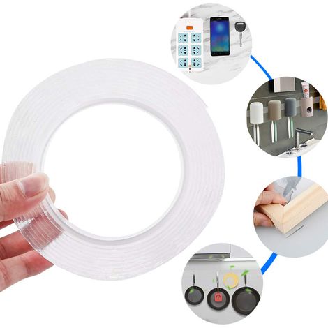 Multifunktionales, nanopartikelfreies Klebeband, 10.000 Mal waschbar, transparent, doppelseitig. (1/5)