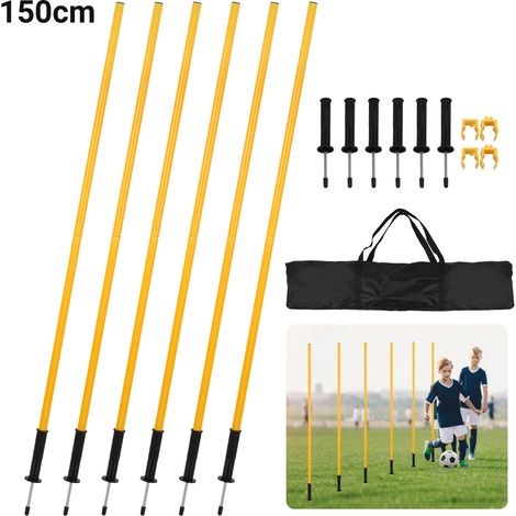 Randaco Fußball-Slalomstangen-Set 150 cm, 6 Trainingsstangen mit 2 Hürdenstangen 100 cm, Erdspießen und Tragetasche, Gelb, für Agility und Koordination (1/5)