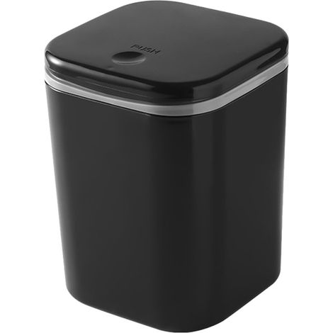 Mini cestino da tavolo compatto nero con coperchio a pulsante. (1/5)