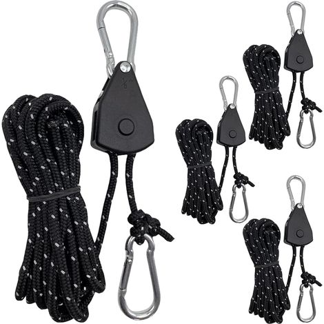 4 Pièces Corde Cliquet, 4mm x 4m Sangle Corde Crochet Réglables, Cliquet de Rope avec Croch, Ratchet Tightener, pour Camping, Randonnée, Tente, Bâche, Auvent (1/5)