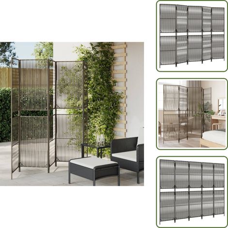 vidaXL Biombo de 5 paneles ratán sintético gris (1/5)