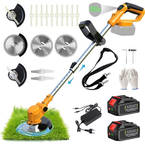 Debroussailleuse Electrique sans Fil, Debrouissalleuses Batterie avec 2 x 4.0Ah Batteries et 3 Types de Lames, Coupe Bordure sans Fil pour Tondre Les Pelouses du Jardin Pelouse Ferme (1/5)