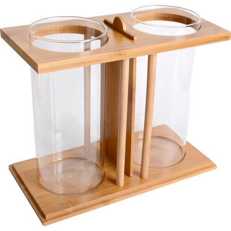 Mini Aquarium, Base en Bambou, Design en Verre Double, couleur bois (1/2)