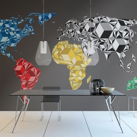 Papier Peint "Map of the World Colorful Solids" 193 x 250 cm (1/2)