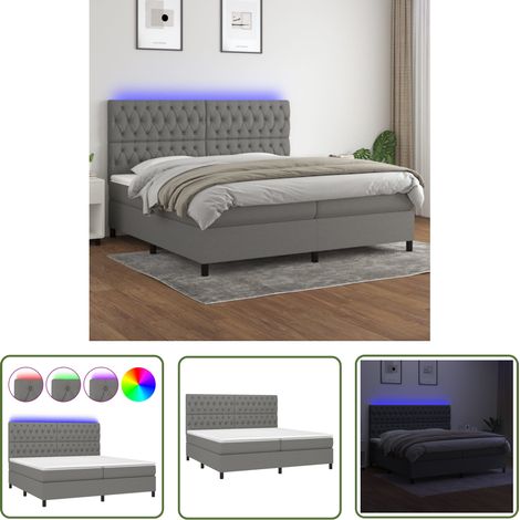 The Living Store Boxspringbett mit Matratze & LED Dunkelgrau 200x200 cm Stoff - Boxspringbett - Doppelbett - Schlafsofa - Lattenrost - Bettrahmen (1/5)