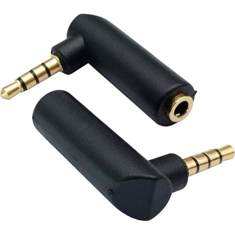 3,5 mm Convertisseur Audio pour Casque 90 Degrés à Angle Droit 4 Pôles 3,5 mm (1/8 Pouce) Mâle à Femelle Adaptateur d'extension de Connecteur Stéréo Audio TTRS (2 Pack/4 Pôles) (1/5)