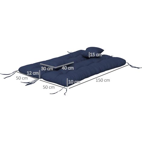 4er-Set Sitzkissen, 150x50 cm wasserabweisend Stuhlkissen mit Bindebänder, 10cm dick Marineblau (1/5)