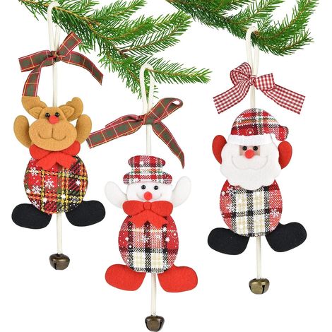 adornos navideños, tela de poliéster, campana incorporada, diseños de Papá Noel, muñeco de nieve y reno, decoración para árbol de Navidad de interior (1/5)