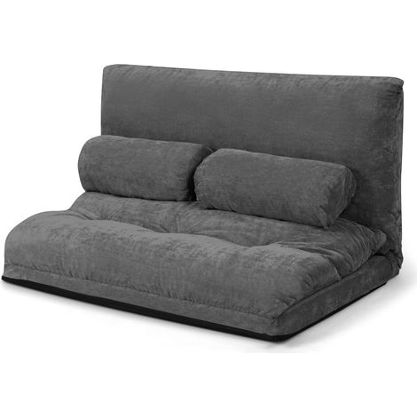 GOPLUS Canapé-lit 180x98x18cm avec Dossier Inclinable Réglable à 6 Positions-Charge 150KG Convertible avec 2 Coussins Lombaires Gris (1/5)