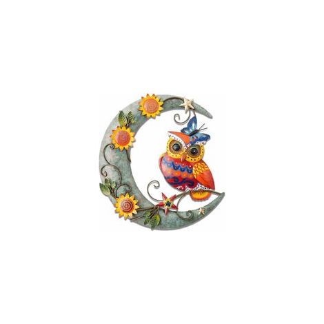 Décoration murale en métal 3D motif hibou/lune/dragon – 29,29 cm – fer noir mat – idéale pour intérieur, salon ou chambre