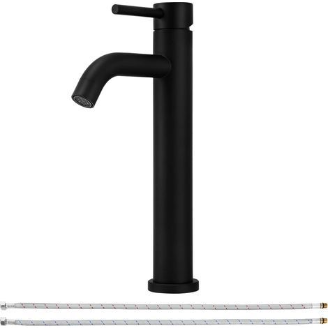 Rubinetto alto per bagno a maniglia singola, rubinetto per lavabo con alimentazione idrica, nero opaco (1/3)