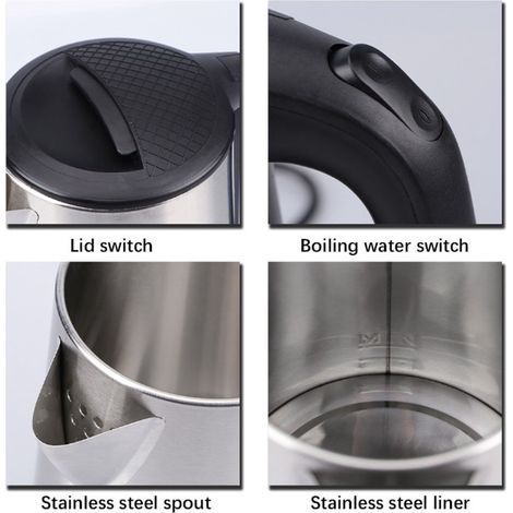 Elektrischer Wasserkocher aus Edelstahl, 2,3 l, schwarz, mit automatischer Abschaltfunktion, für Zuhause, Büro, Kaffee und Tee (1/5)