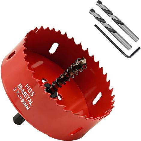 Scie Cloche 90mm,HSS M42 Bi-Métal Scies-cloches Bois,avec adaptateur de tige triangulaire et foret de centrage,Idéal pour boîte de mur creux,Cloison Sèche, Plastique,Plaque de Plâtre (1/5)