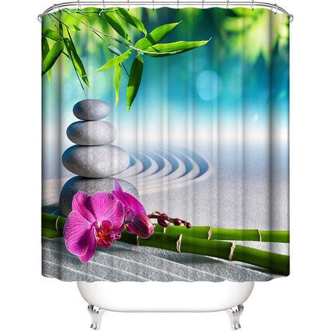Rideau de douche Zen 180 x 200 cm, gris ardoise, imperméable, Pol