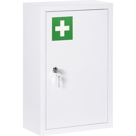 armoire à pharmacie avec serrure à clé en acier dimensions : 30 x 14 x 46 centimètres de couleur blanche