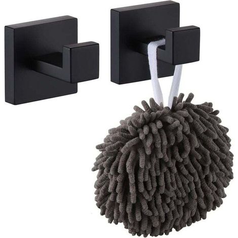 Gancio appendiabiti quadrato da parete per accappatoi, confezione da 2, cappotti, bagno, cucina, garage, acciaio inox, nero opaco - Crezuo (1/4)