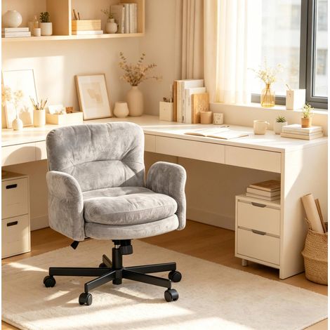 Fauteuil de bureau pivotant gris à roulettes, hauteur réglable 49-57 cm, chenille (1/5)