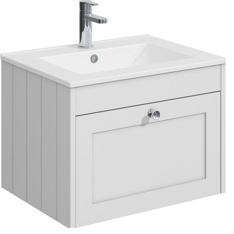 Balterley Butterton 600mm Wall Hung 1 Drawer Unit with Minimalist Basin 1 Tap Hole - Satin White (1/4)