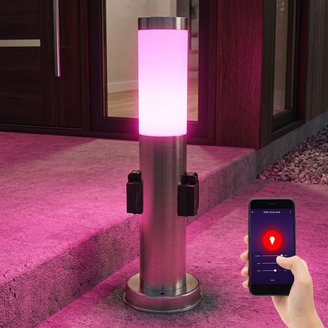 Smart Home LED RGB lampada da esterno con presa 45cm dimmerabile colonna di alimentazione da giardino con lampada cambio colore lampada da terra RGB, 1x5W 470 lm 2700-6400 K, DxH 13,1x45 cm (1/5)
