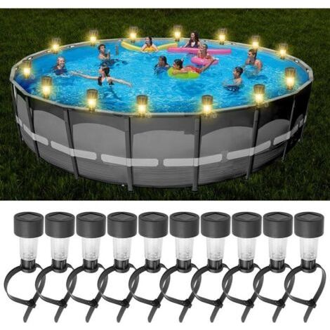 BARKBUSTERS Lot de 10 lampes solaires de piscine , de clôture , éclairage de piscine , éclairage de bassin , lampes solaires étanches pour décoration de piscine (1/4)