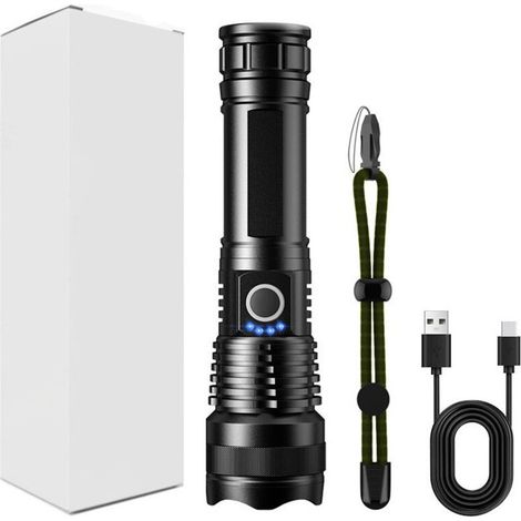 Lampe de poche rechargeable, lampes de poche tactiques 2000 lumens élevés, lampes de poche USB C lumineuses, lampes de poche portables pour le camping, la police, etc. (1/4)