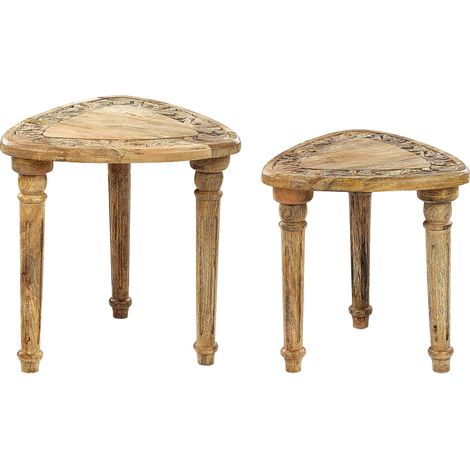 Set of 2 Side Tables SAORA Mango Wood Light Brown