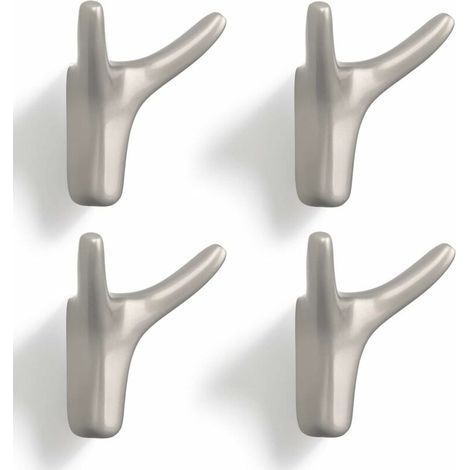 Gancio da Parete in Uncinetto Doppio, Robusto Appendiabiti da Parete in Lega di Zinco Solida, Ganci per Porte per Ingresso, Camera da Letto, Soggiorno, Cucina, Viti Incluse (Nichel Spazzolato, 4 Pezzi (1/5)
