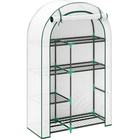 Serre aluminium porte toit rond étagères 100 x 45 x 160 cm tomates légumes fleurs blanc
