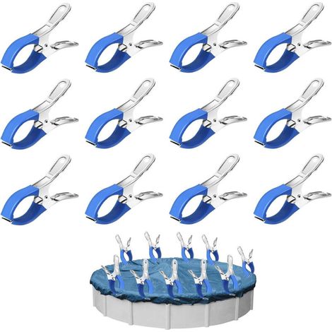 12 Pièces Métalliques pour Pince Serre Joint, Pince Bache Piscine de Fixation avec Feuille de Protection, Pinces pour Piscines Hors Sol, Pinces à Forte Tension pour Bâche de Couverture