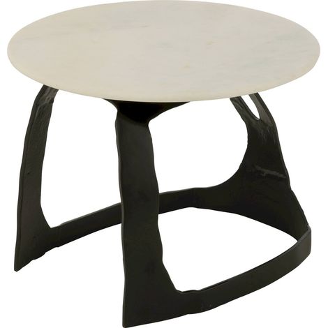 Table d appoint design en aluminium noir et pierre blanche - Noir aluminium et pierre blanche (1/5)