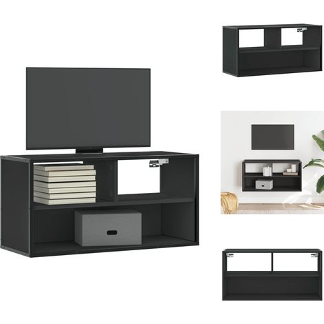 Meuble TV noir 80x31x39,5 cm bois d'ingénierie et métal - Meuble TV - Meubles TV - Support TV - Meuble HiFi (1/5)
