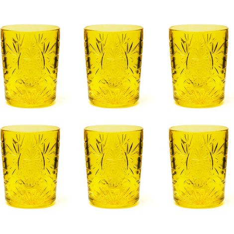 Color Tumbler Lot de 6 verres en verre décorés, multicolore, décor en relief, 350 ml, 8 x 10 cm (jaune) (1/4)