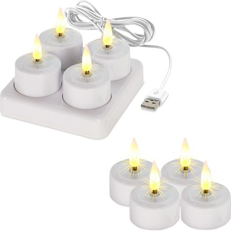 LED Teelicht warm weiß wiederaufladbar mit Ladestation - 8er Set - Künstliche Kerzen mit Flackereffekt Akku betrieben - Deko Licht für Weihnachten Advent Hochzeit Geburtstag