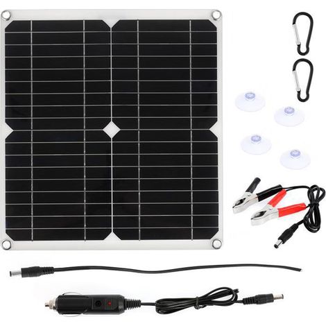 Panneau Solaire 20 W - Régulateur De Charge 10 A - Pour Batterie 12 V Et Appareils 5 V - Kit Complet Avec Câbles Et Accessoires (1/5)