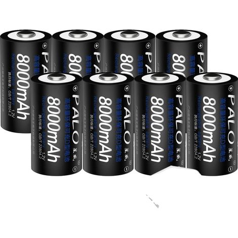 Batería recargable tamaño D, capacidad de 8000 mAh, cargador LCD incluido, 8 baterías (1/2)
