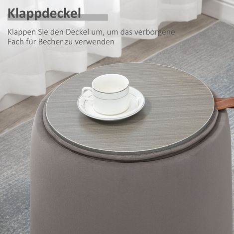 Tabouret 2-en-1 velours aspect rangement avec dessus amovible, pouf de rangement gris 44x47,5 cm (1/4)
