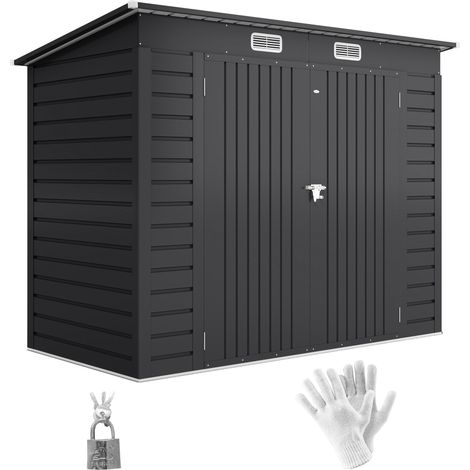 Abri de Jardin 2,7 m², Dim. 249 x 121 x 183 cm Gants inclus portes doubles verrouillables ventilations tôle acier gris