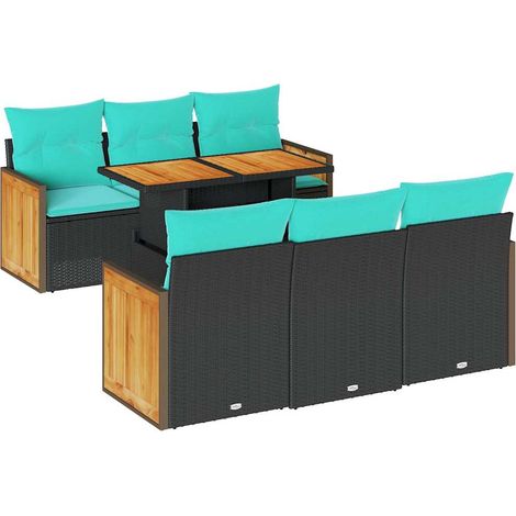 Set sofás jardín y cojines 7 pzas ratán sintético acacia negro vidaXL (1/5)
