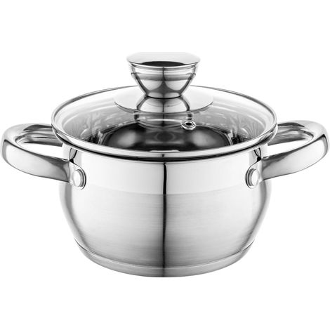 Faitout Inox (1,3 l) Diamètre de 14 cm Marmite Inox Casserole Acier Inoxydable avec Couvercle en Verre Faitout pour Induction, Marmite tous Feux Convient au Lave-vaisselle (1/5)