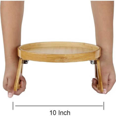 Plateau amovible à clipser pour canapé, table d'appoint portable en bambou naturel pour accoudoir, idéal pour manger et boire. (1/5)