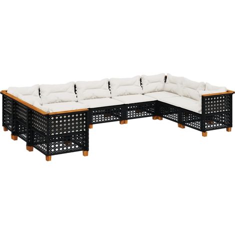 vidaXL Set Divani da Giardino 9 pz con Cuscini Nero in Polyrattan (1/5)