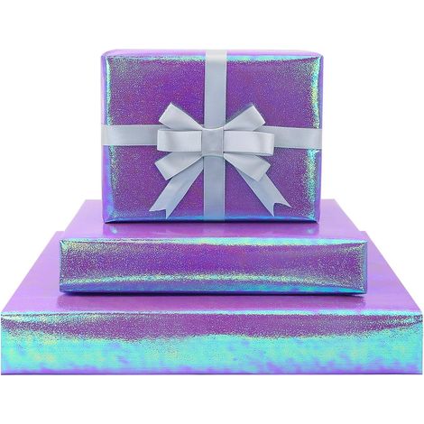 Papier d'emballage cadeau holographique violet, 4 feuilles de papier d'emballage irisé arc-en-ciel métallique avec ruban 20x28 pouces pour fille, anniversaire, fête prénatale, mariage, fête de Noël (1/5)
